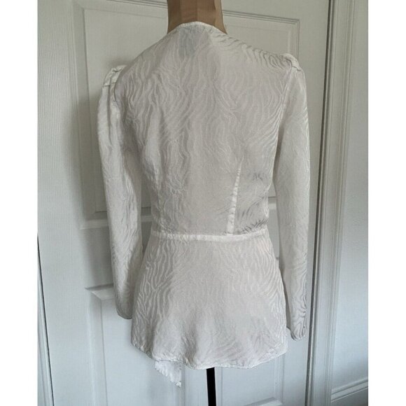 Jay Godfrey Hannah Wrap Top V-Neck Long Sleeve Jacquard Tie Front White Size 2 - Picture 2 of 9